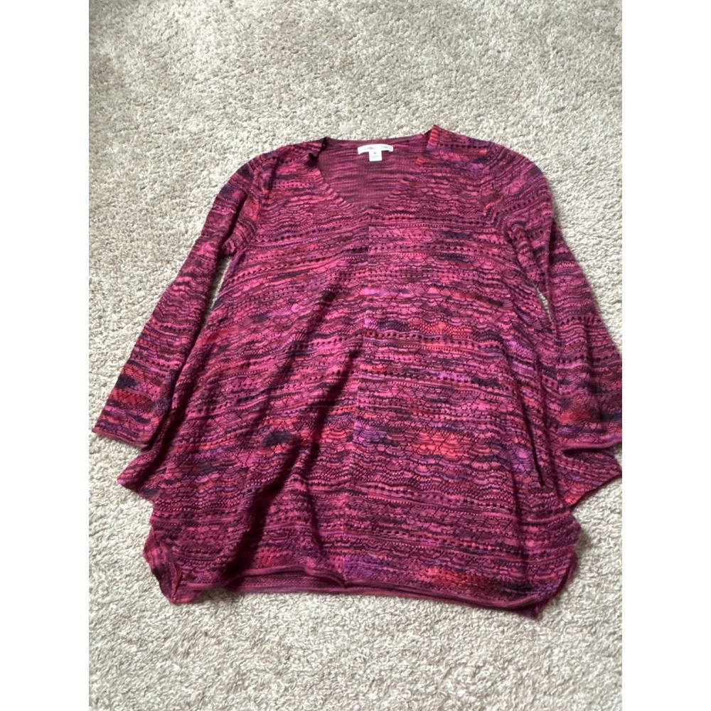 John Paul Richard Womens Small Magenta Space Dye V-Neck Sharkbite Knit Tunic Top